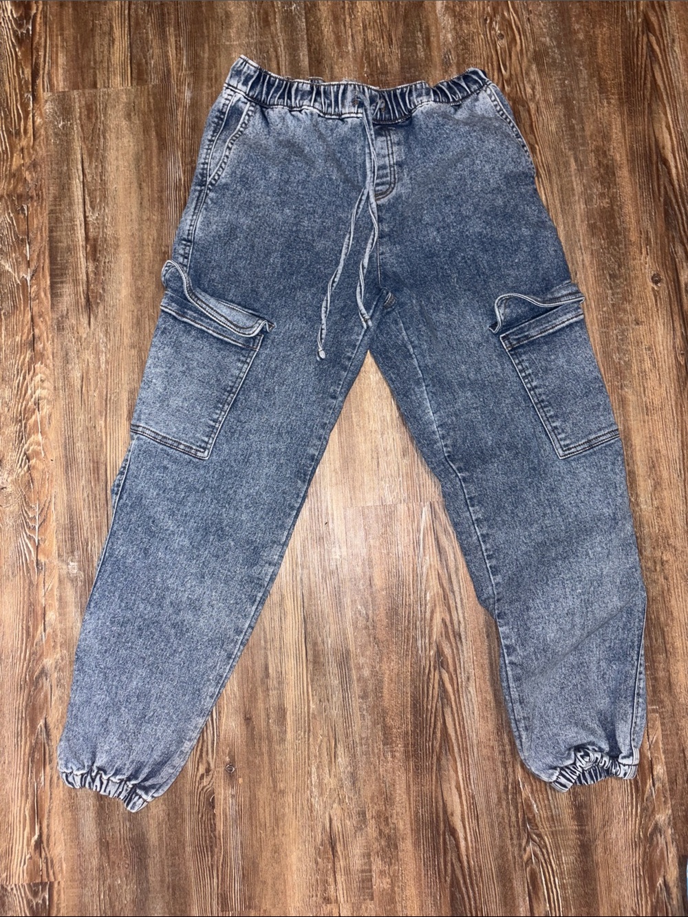 Vanilla Star Men's Acid Wash Blue Cargo Joggers